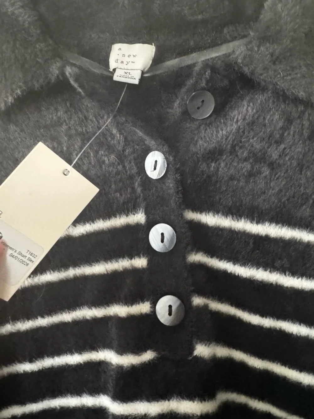 a new day Black Fuzzy Striped Polo Cardigan - Picture 3 of 4